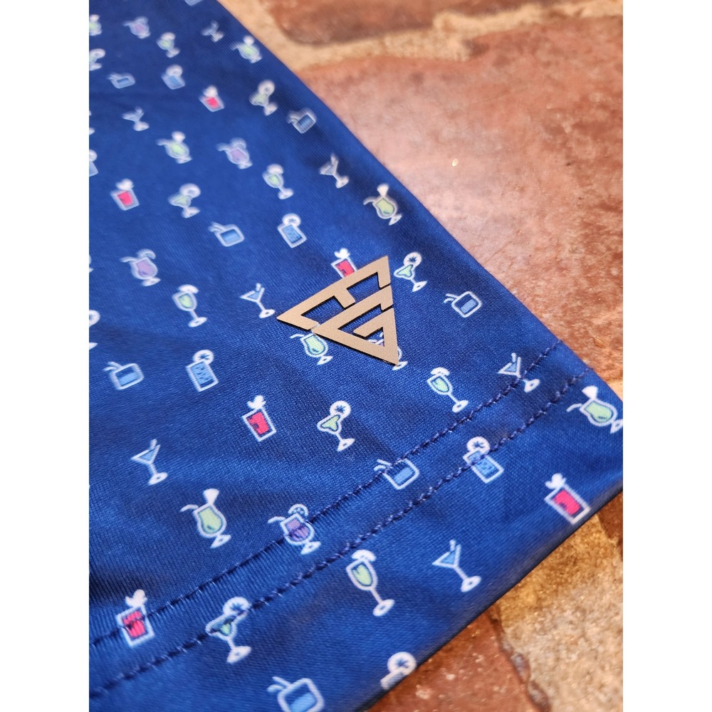 MAELREG Men's Large Blue Performance Polo Shirt Cocktail Print Short Sleeve